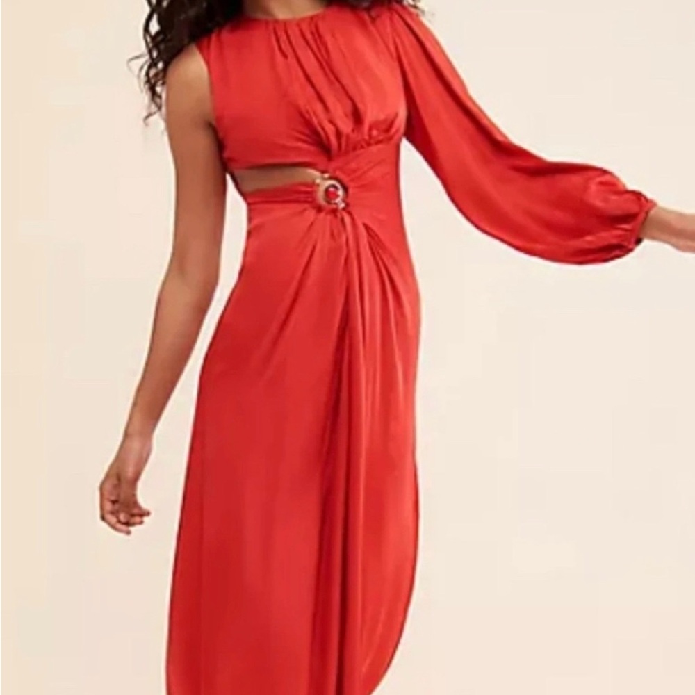 FARM RIO Red Dress with Gold Accent Ring